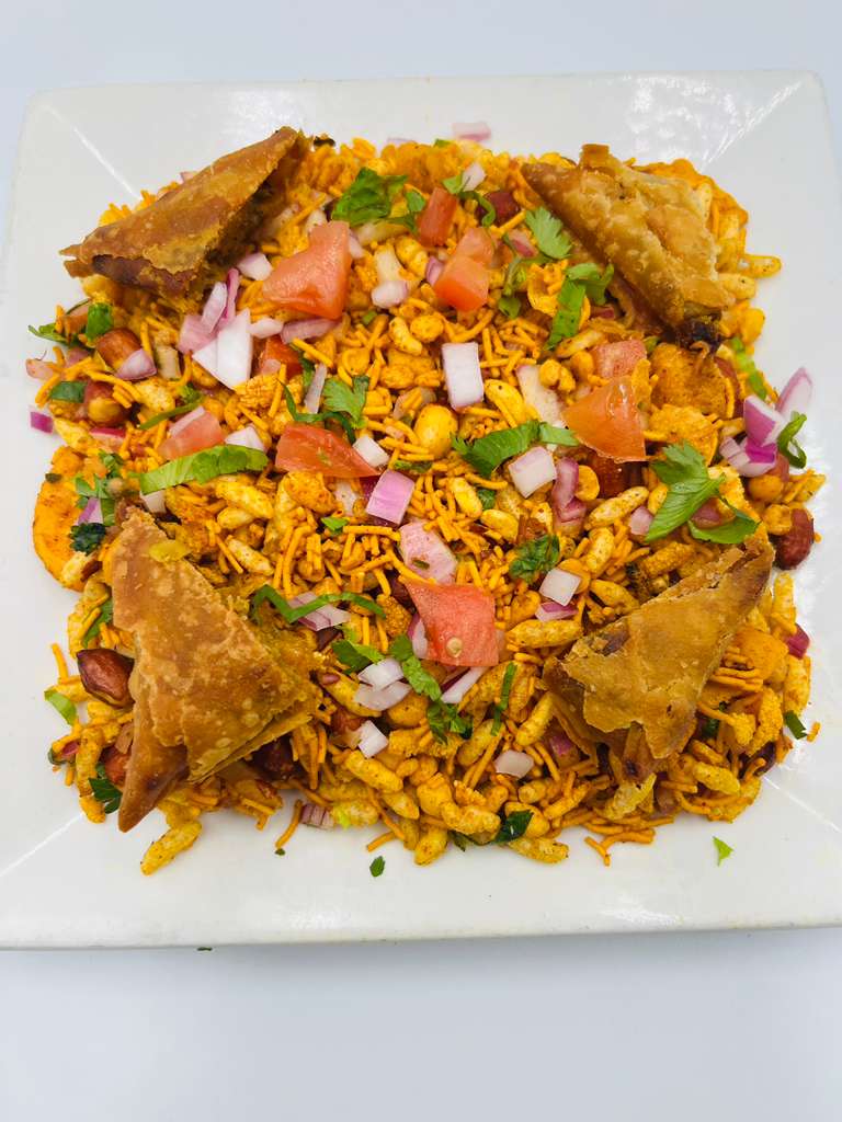 Onion Samosa Bhel Chaat